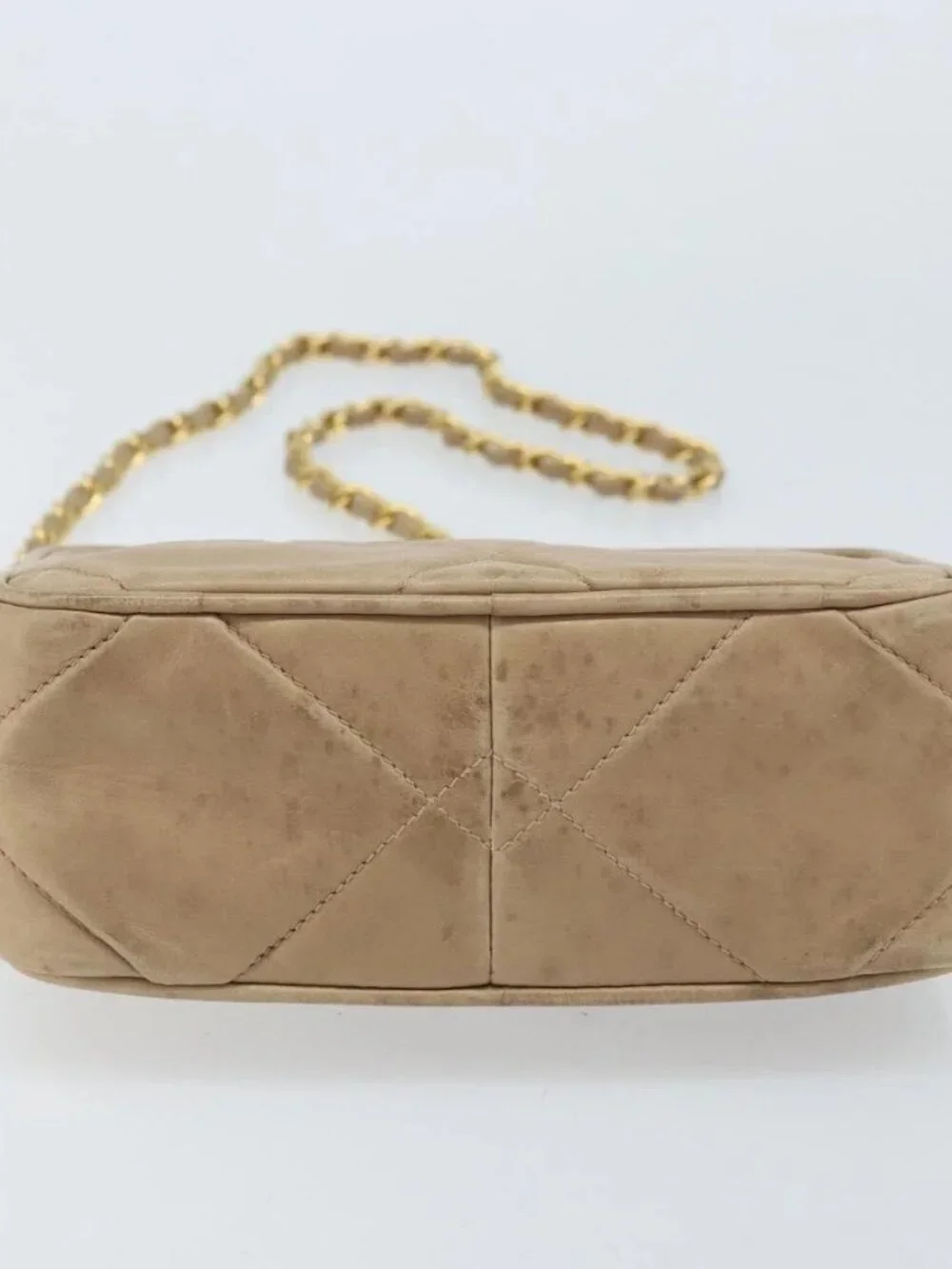 CHANEL Matelasse Chain Shoulder Bag Lamb Skin Beige Gold CC Auth gh1759